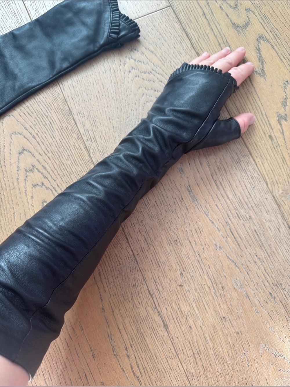 Real butter soft leather long fingerless gloves